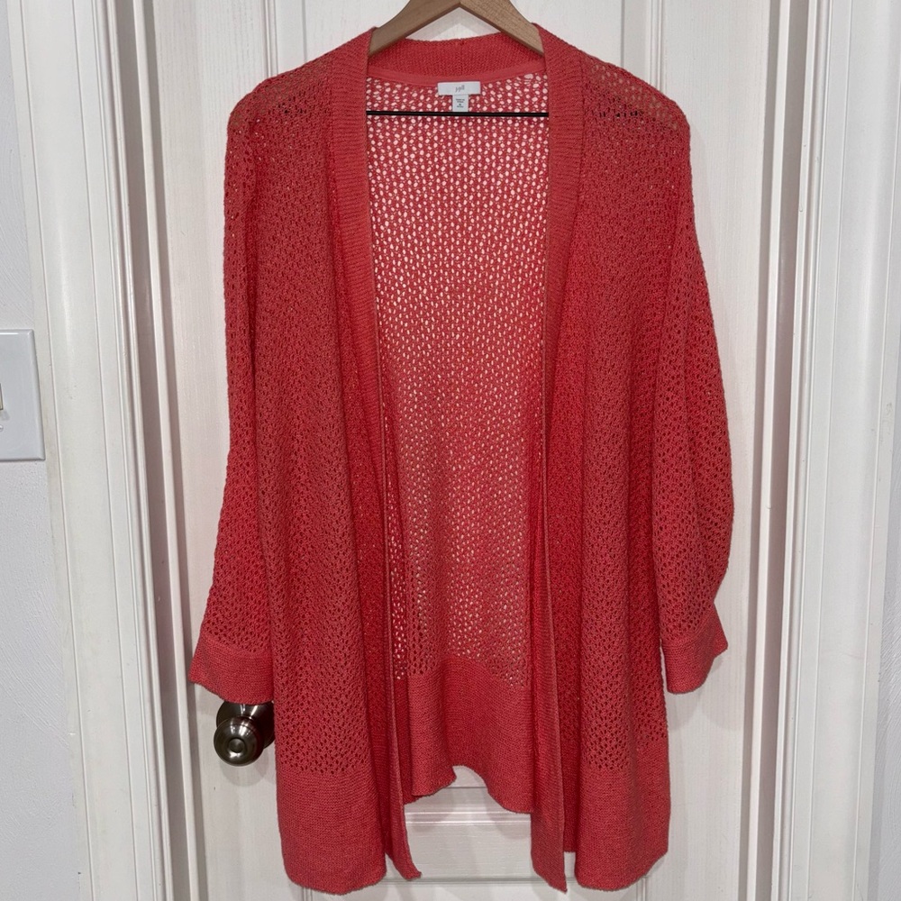 J. Jill Open Front Waffle Knit Cardigan Womens Size XLP Coral